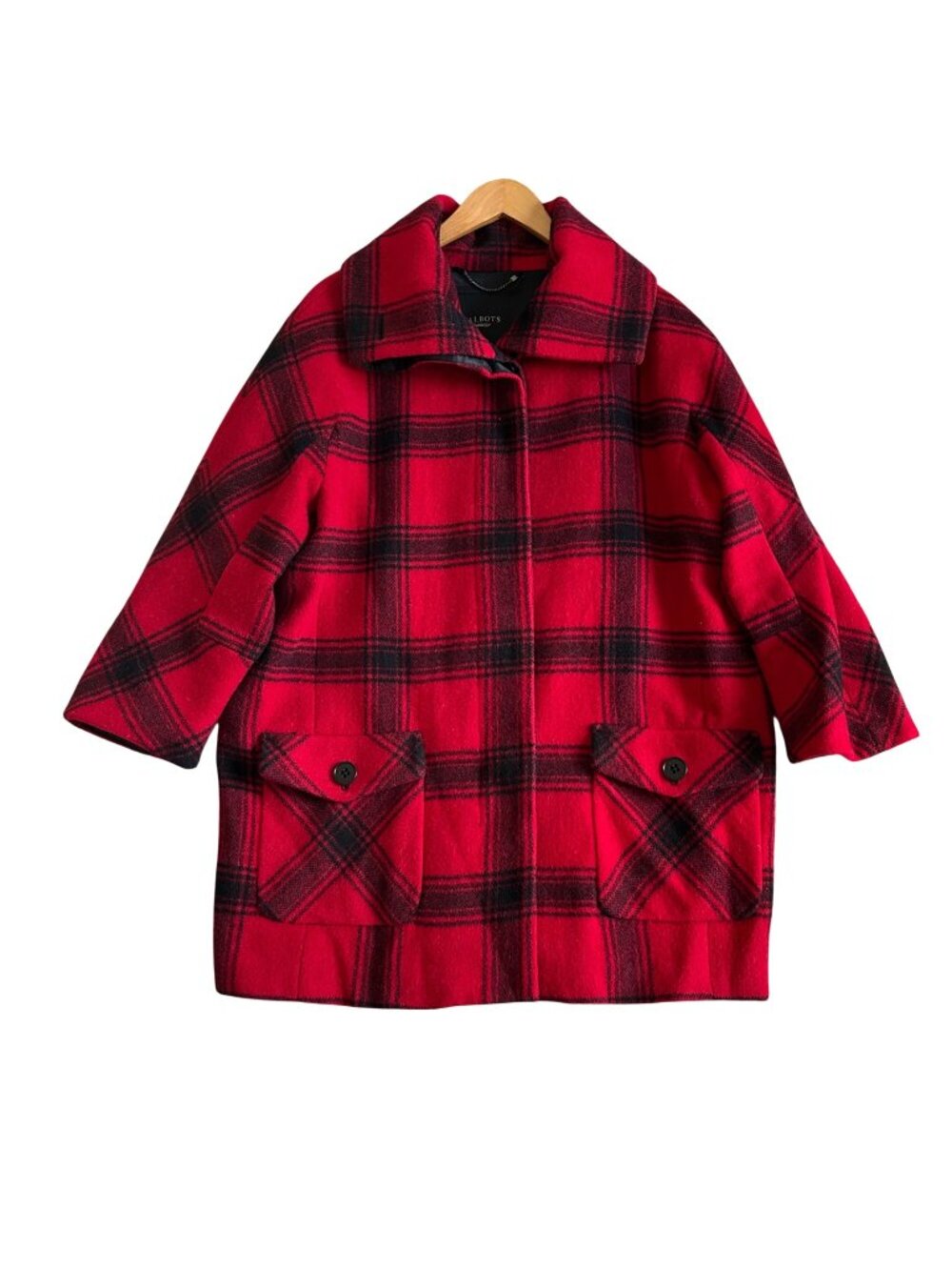 Talbots Women's Sz Medium Red & Black Plaid Wool Blend Coat Button Front